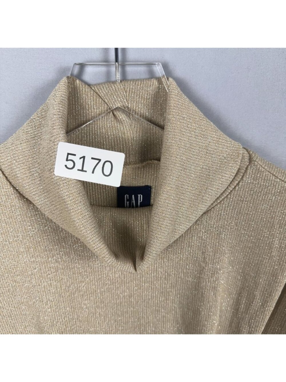 Gap Turtleneck Sweater Top Size XL Gold Metallic Long Sleeve Classic Ribbed - Picture 12 of 12
